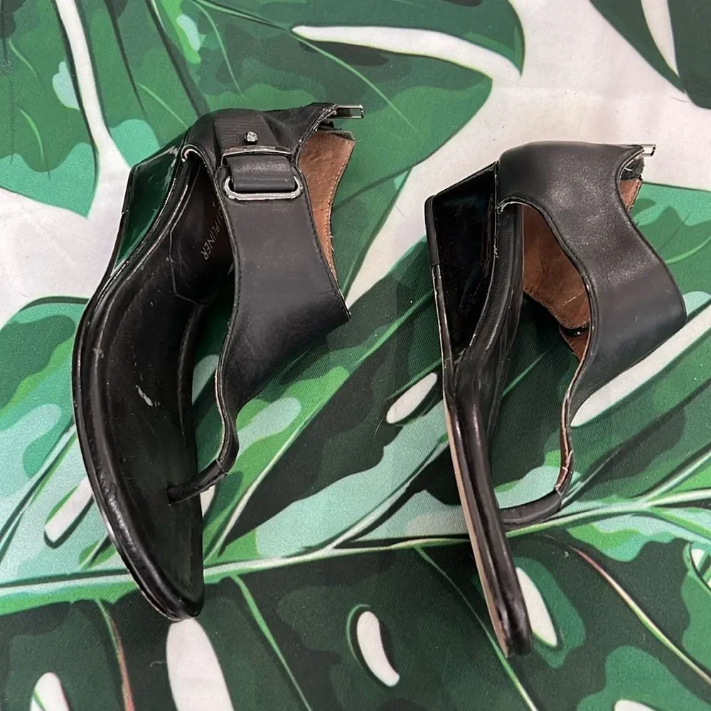 * Donald J Piner, black, leather wedge sandals